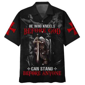 UniJames He Who Kneels Before God Can Stand Before Anyone Hawaiian Shirt - Best Hawaiian Shirts - Christian Hawaiian Shirt