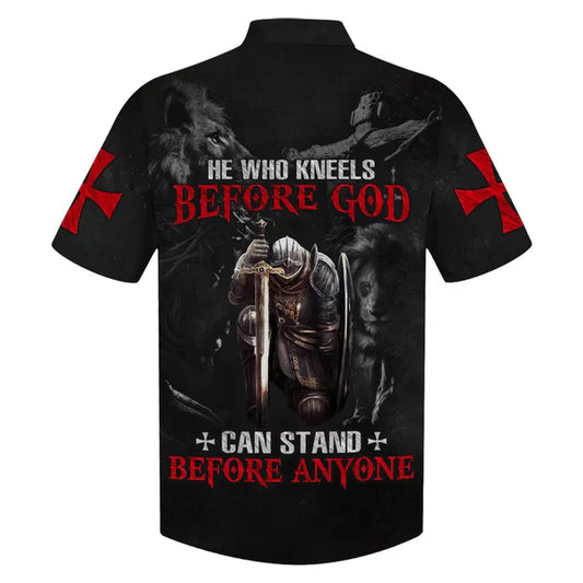 UniJames He Who Kneels Before God Can Stand Before Anyone Hawaiian Shirt - Best Hawaiian Shirts - Christian Hawaiian Shirt