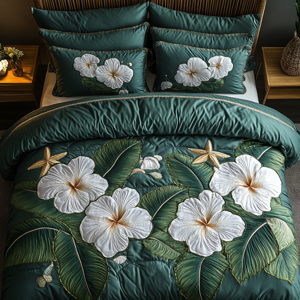 Hibiscus 3-Piece Quilted Bedding Set NCU0VT135