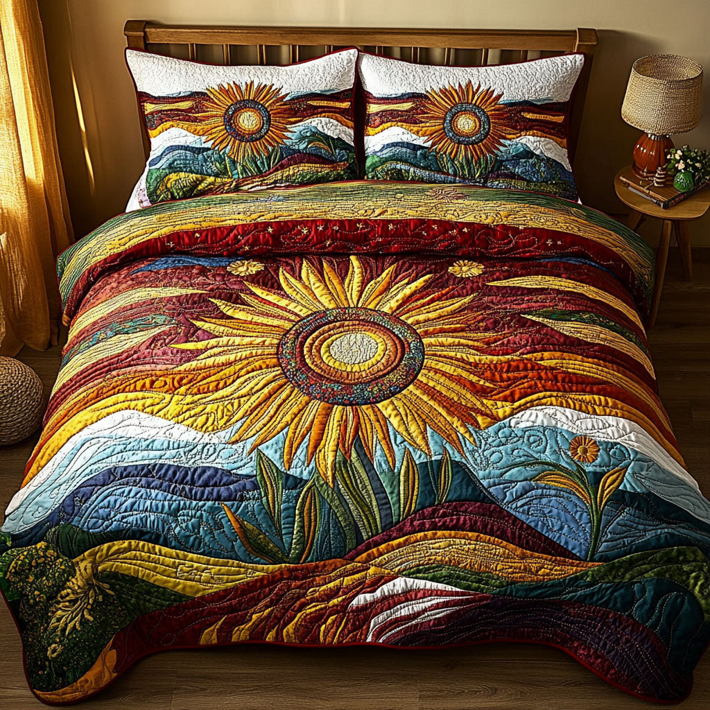 Sunflower Landscape 3-Piece Quilted Bedding Set NCU0VT133