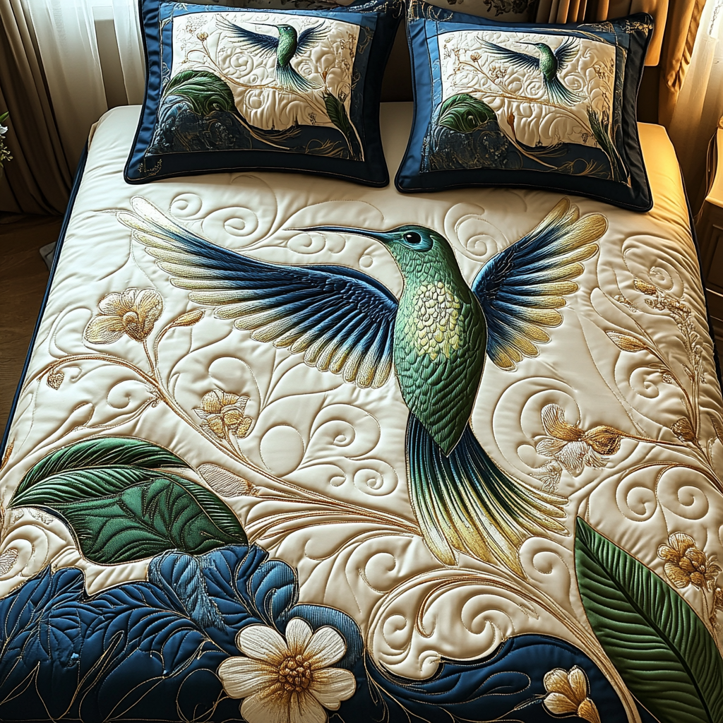 Hummingbird 3-Piece Quilted Bedding Set NCU0VT182