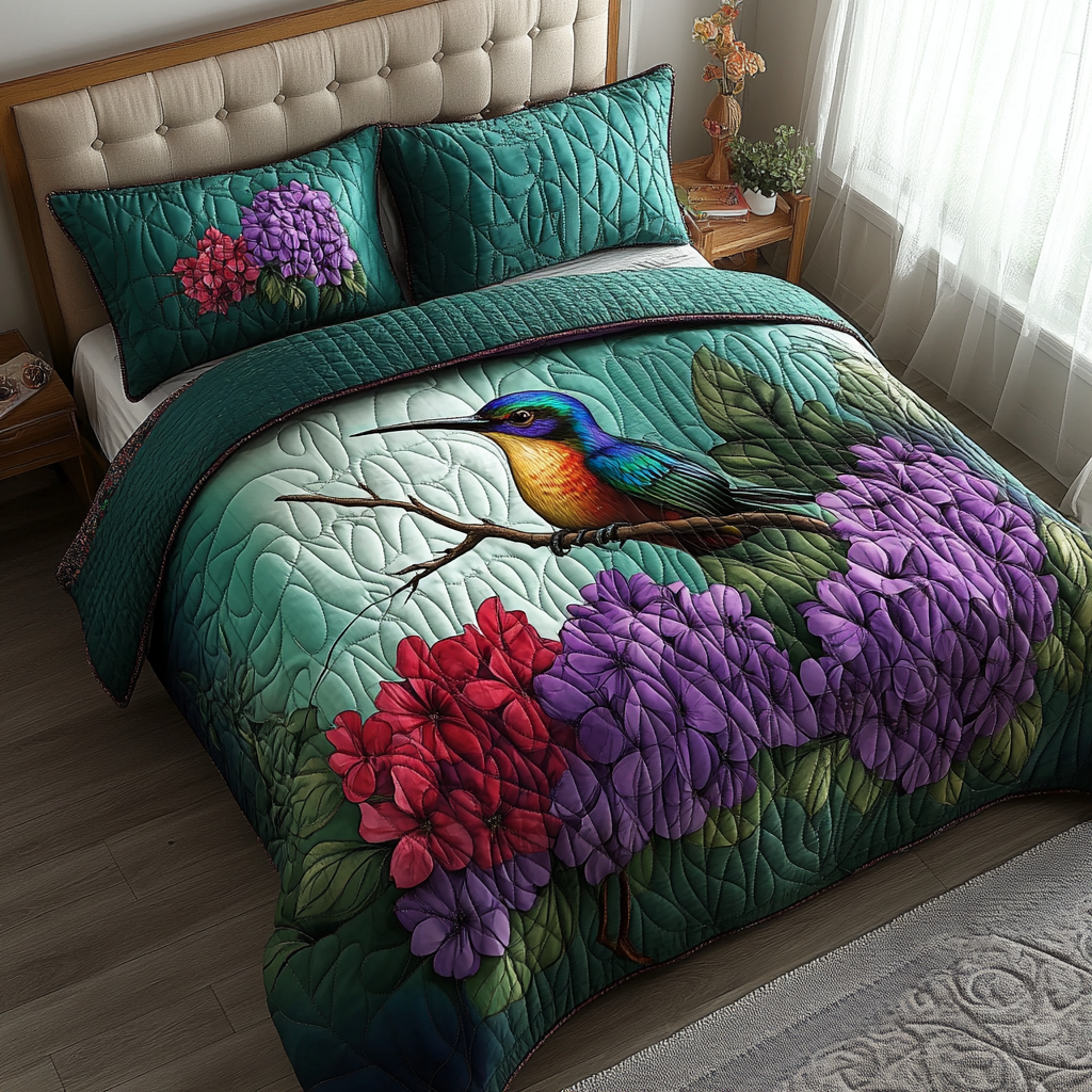 Hummingbird 3-Piece Quilted Bedding Set NCU0VT182