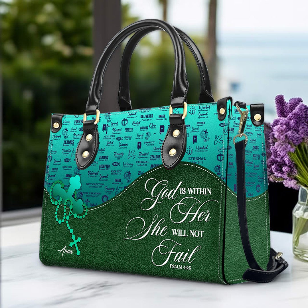 Custom Bible Verse Leather Handbag for Women – Personalized Christian Purse with Name & Scripture –