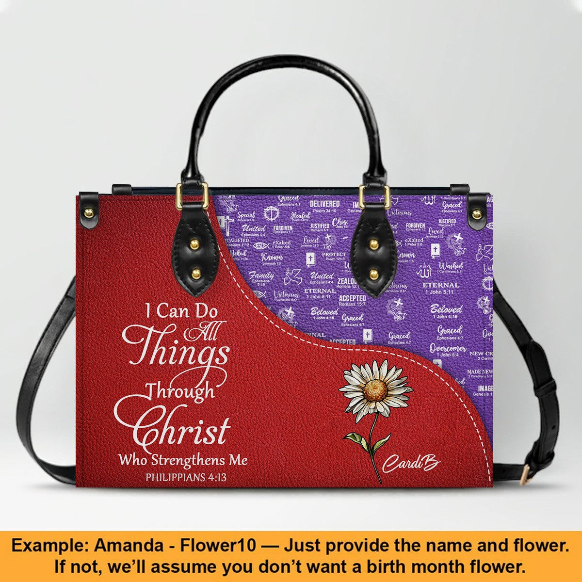 Personalized Leather Handbag with Bible Verses – Christian Tote Purse for Women |