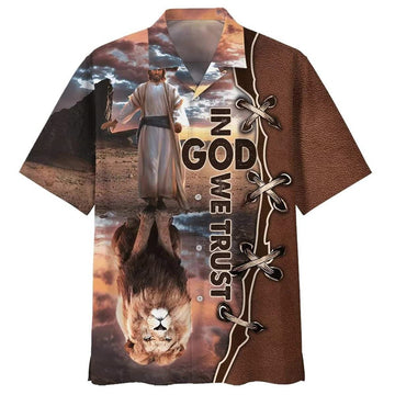 Unique In God We Trust Jesus And Lion Hawaiian Shirt