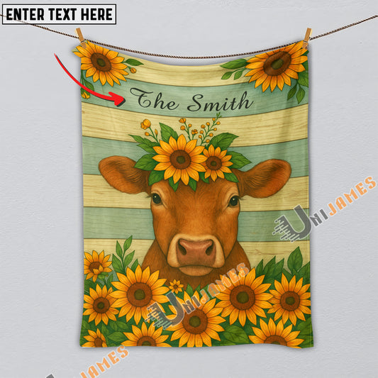 UniJames Sunflower Cattle On Farm Personalized Name Blanket