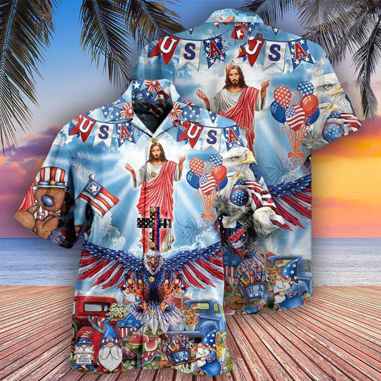 UniJames Jesus America Patriotism Hawaiian Shirt - Christian Hawaiian Shirts For Men & Women