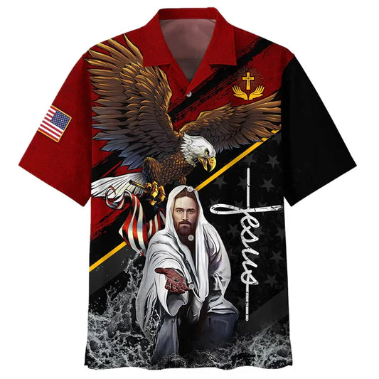 UniJames Jesus And Bald Eagle Hawaiian Shirts - Christian Hawaiian Shirt - Jesus Hawaiian Shirts