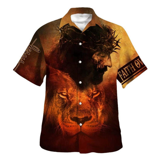 Unique Jesus And Lion Christian Faith Over Fear Hawaiian Shirt