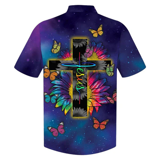 UniJames Jesus Butterfly Sunflower Hawaiian Shirts - Christian Hawaiian Shirt - Jesus Hawaiian Shirts
