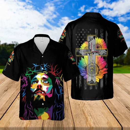 UniJames Jesus Christ Sunflower Colorful Hawaiian Shirts - Religious Hawaiian Shirts - Hawaiian Christian For Men Women