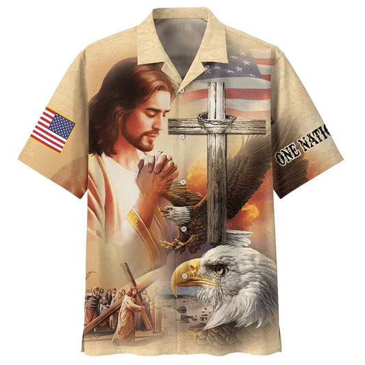UniJames Jesus Eagle One Nation Under God Hawaiian Shirts - Christian Hawaiian Shirt - Jesus Hawaiian Shirts