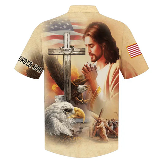 UniJames Jesus Eagle One Nation Under God Hawaiian Shirts - Christian Hawaiian Shirt - Jesus Hawaiian Shirts