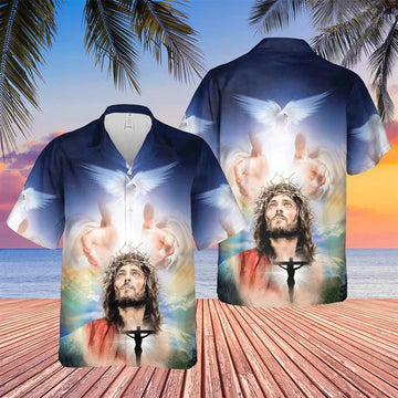 UniJames Jesus Hand Of God Dove Hawaiian Shirts - Religious Hawaiian Shirts - Hawaiian Christian For Men Women