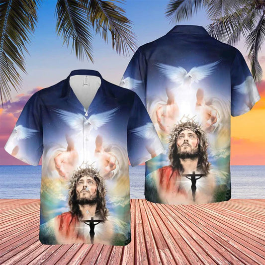 UniJames Jesus Hand Of God Dove Hawaiian Shirts - Religious Hawaiian Shirts - Hawaiian Christian For Men Women
