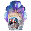 Jesus Hands Holding Earth 3D Hoodie Christian American Flag 3D Hoodies Jesus Hoodie, God 3D Printed Hoodie, Christian Apparel Hoodies