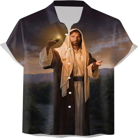 UniJames Jesus Holding Light Christian Hawaiian Shirt - Hawaiian Beach Shirts for Men Women