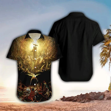 UniJames Jesus Holy Light Angels Black Hawaiian Shirt - Christian Hawaiian Shirt for Men Women