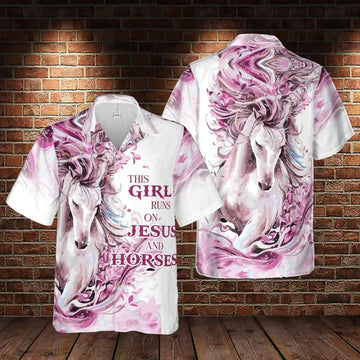 UniJames Jesus Horse Girl Hawaiian Shirts - Religious Hawaiian Shirts - Hawaiian Christian For Men Women
