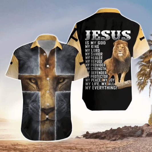 UniJames Jesus Is My Everything Jesus Hawaiian Shirt With Lion - Christian Hawaiian Shirt for Men Women