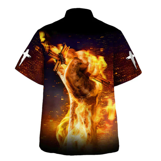 UniJames Jesus Is My Power Hand Holding Fire Hawaiian Shirt - Christian Hawaiian Shirt - Religious Hawaiian Shirts