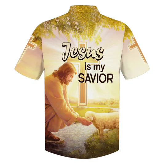 UniJames Jesus Is My Savior Hawaiian Shirt - Jesus Lamb Drinking Water Hawaiian Shirts - Christian Hawaiian Shirt