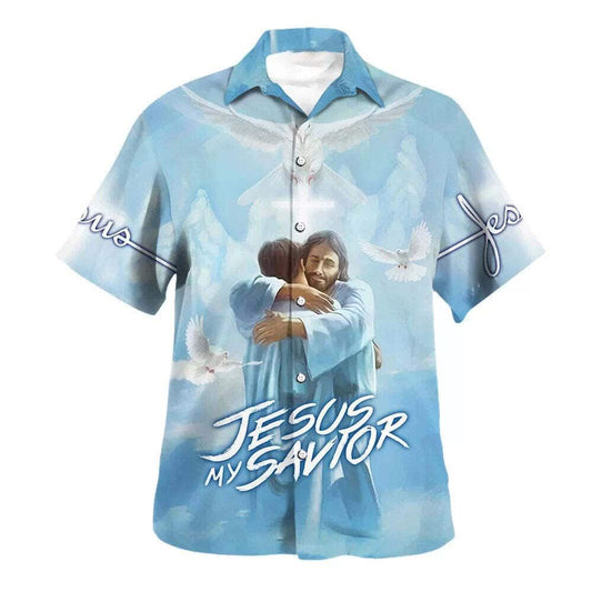 Unique Jesus Is My Savior Jesus Hugging Hawaiian Shirt
