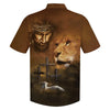UniJames Jesus Lion And The Lamb Three Cross Hawaiian Shirts - Christian Hawaiian Shirt - Hawaiian Shirts For Men