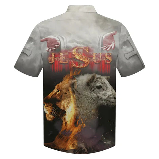 UniJames Jesus Lion And The Sheep Hawaiian Shirts - Christian Hawaiian Shirt - Hawaiian Shirts For Men
