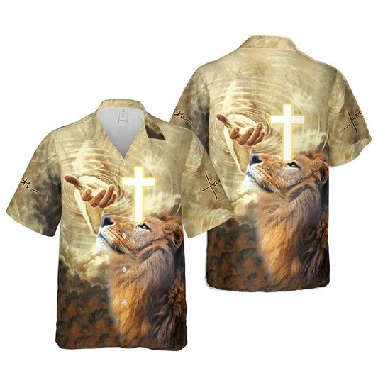 UniJames Jesus Lion Cross Hawaiian Shirts - Religious Hawaiian Shirts - Hawaiian Christian For Men Women
