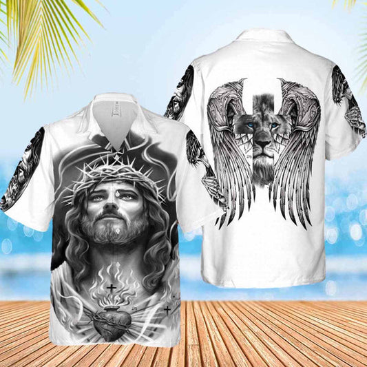 UniJames Jesus Lion Heart Wings Hawaiian Shirt - Christian Hawaiian Shirts For Women Men