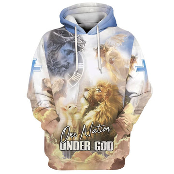 Uni Jesus Lion Lamb One Nation Under God Hoodies Jesus 3D Hoodie