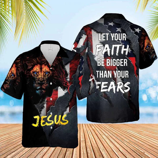 UniJames Jesus Lion Let's Your Faith Be Bigger Than Your Fears Hawaiian Shirt - Christian Hawaiian Shirts For Women Men