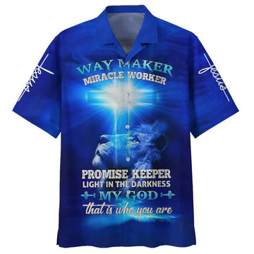 UniJames Jesus Lion Way Maker Miracle Worker Promise Keeper Light In The Darkness My God That Is Who You Are Hawaiian Shirt - Best Hawaiian Shirts - Christian Hawaiian Shirt