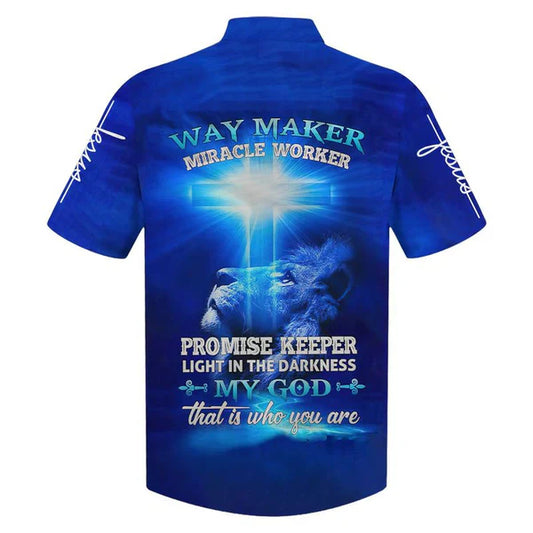UniJames Jesus Lion Way Maker Miracle Worker Promise Keeper Light In The Darkness My God That Is Who You Are Hawaiian Shirt - Best Hawaiian Shirts - Christian Hawaiian Shirt