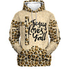Uni Jesus Loves Y'all Cross Leopard Skin Pattern 3D Hoodie