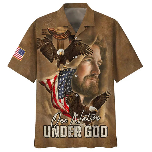 UniJames Jesus One Nation Under God Hawaiian Shirts - Christian Hawaiian Shirt - Jesus Hawaiian Shirts