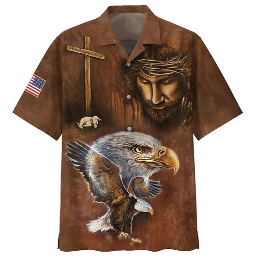 UniJames Jesus Patriotic Eagle Hawaiian Shirts - Christian Hawaiian Shirt - Jesus Hawaiian Shirts