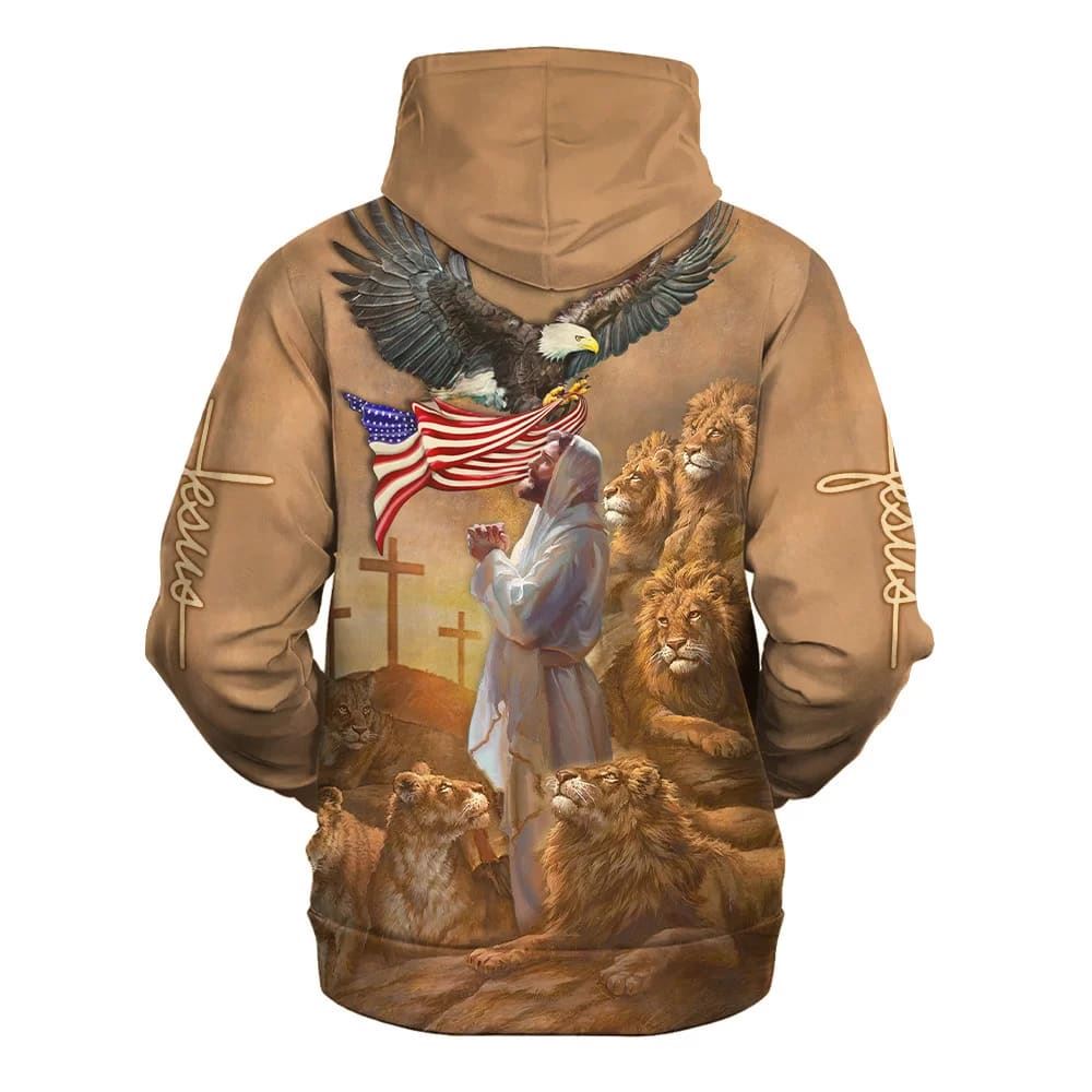 Jesus Praying With Lion Hoodies Jesus Hoodie Men & Women, God 3D Printed Hoodie, Christian Apparel Hoodies