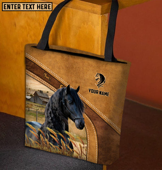 Unijames Friesian Horse Farm Lovers Custom Name 3D Tote Bag
