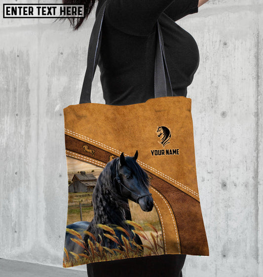 Unijames Friesian Horse Farm Lovers Custom Name 3D Tote Bag