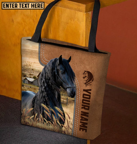 Unijames Friesian Horse Farm Lovers Custom Name 3D Tote Bag