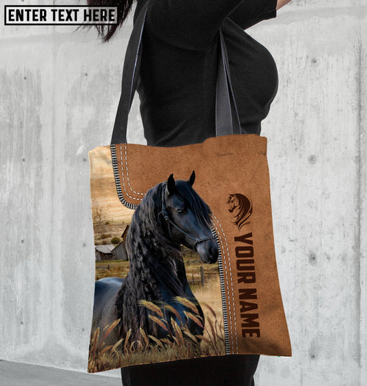 Unijames Friesian Horse Farm Lovers Custom Name 3D Tote Bag