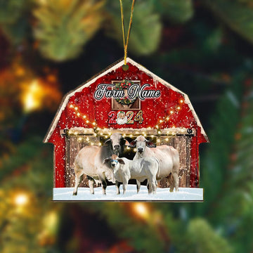 Uni Brahman Cattle Christmas Gift Red Barn Custom Shape Acrylic Ornament