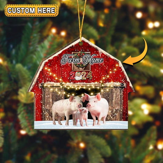 Uni Pig Christmas Gift Red Barn Custom Shape Acrylic Ornament