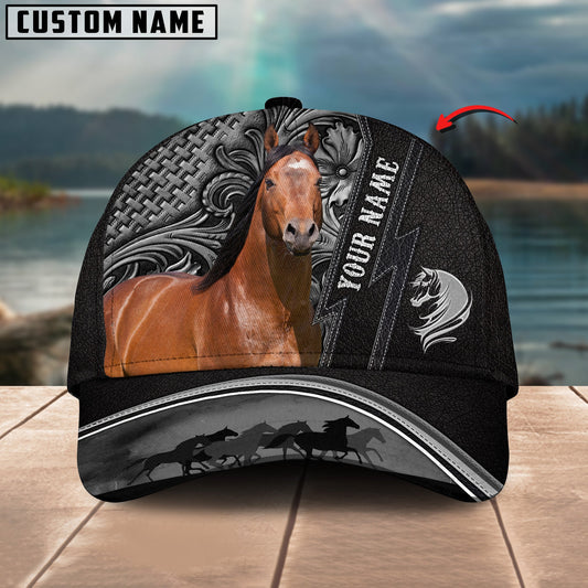Unijames American Quarter Horse Carving Black Leather Pattern Personalized Name Cap