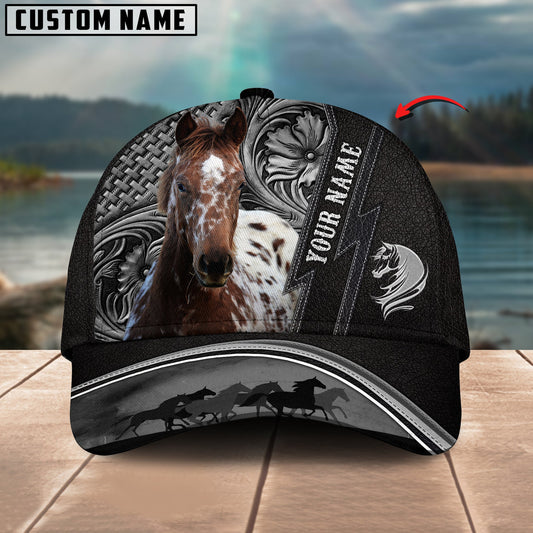 Unijames Appaloosa Horse Carving Black Leather Pattern Personalized Name Cap