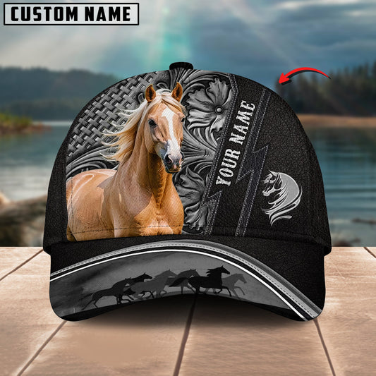 Unijames Palomino Horse Carving Black Leather Pattern Personalized Name Cap