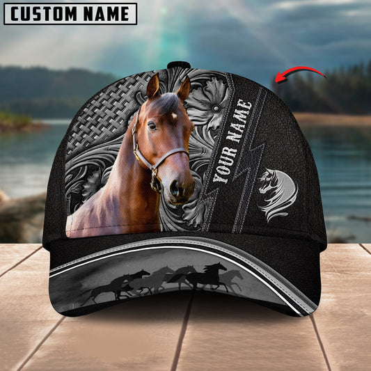 Unijames Morgan Horse Carving Black Leather Pattern Personalized Name Cap