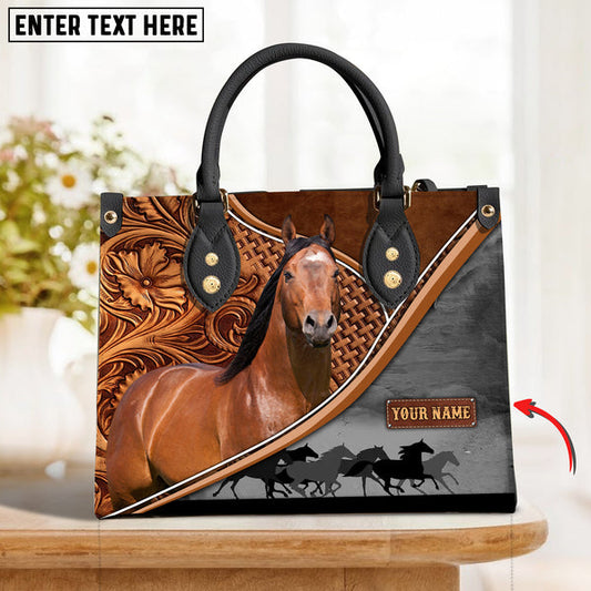 Unijames American Quarter Horse Carving Leather Pattern Custom Name 3D Leather Handbag